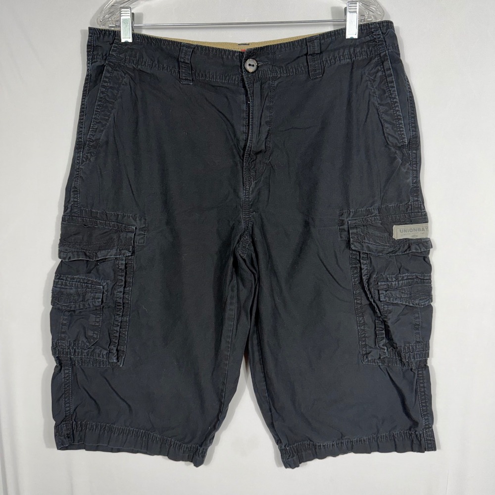 Vtg 90s Y2K Union Bay Cargo Shorts 34/36 Black 100% Cotton Utility Gorpcore EUC‎